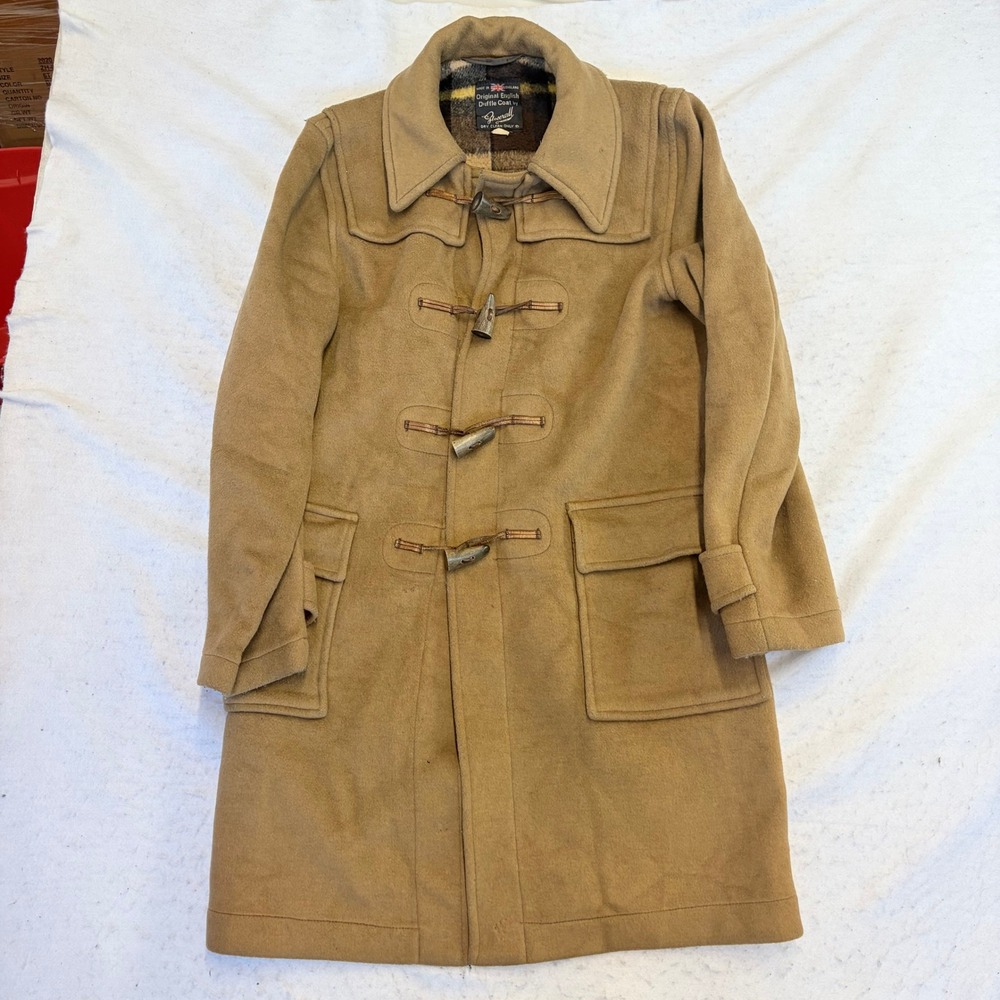 Gloverall Duffle Coat Mens 38 Tan Wool Blend Toggle Closure Made in England